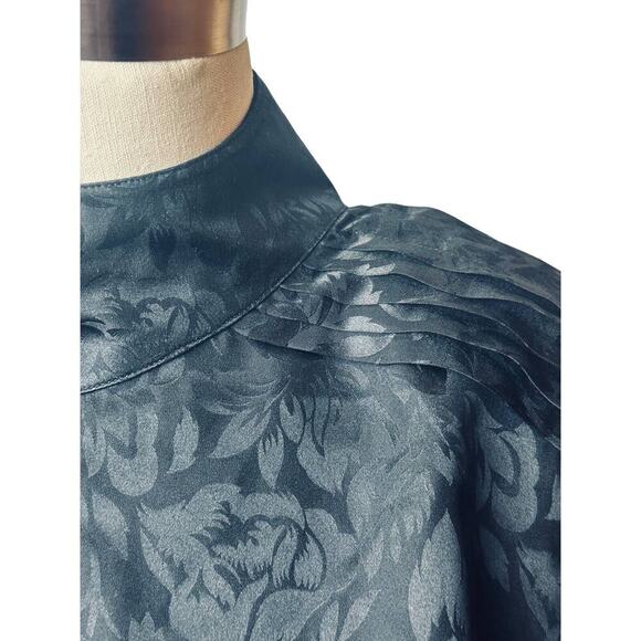 Silk Studio Black 100% Silk Floral Pattern Long Sleeve High Neck Dress Women's 4 - Picture 4 of 7